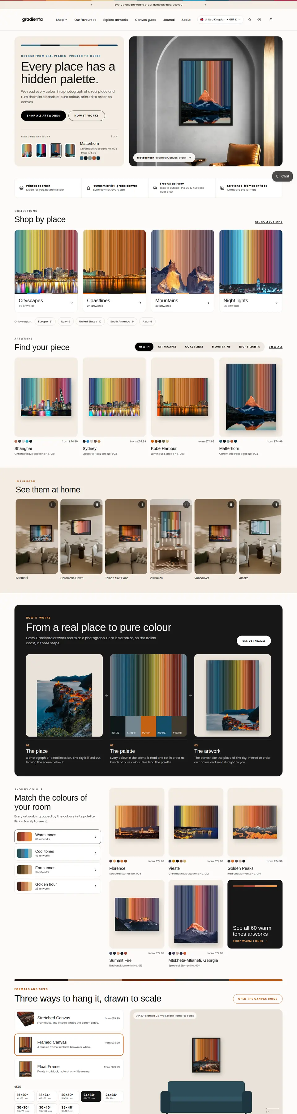 Homepage of the Gradienta Shopify store